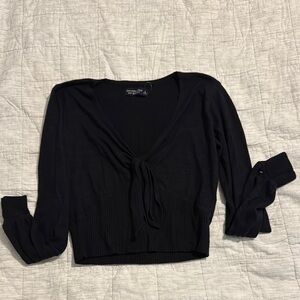 Abercrombie & Fitch Black Crop Tie Front Blouse